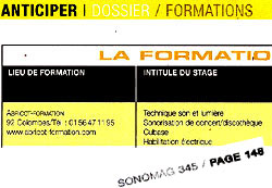 Avril 2009 - Sono Mag - Journaliste Albi Pop, formations du spectacle : formation clairage et formation de son